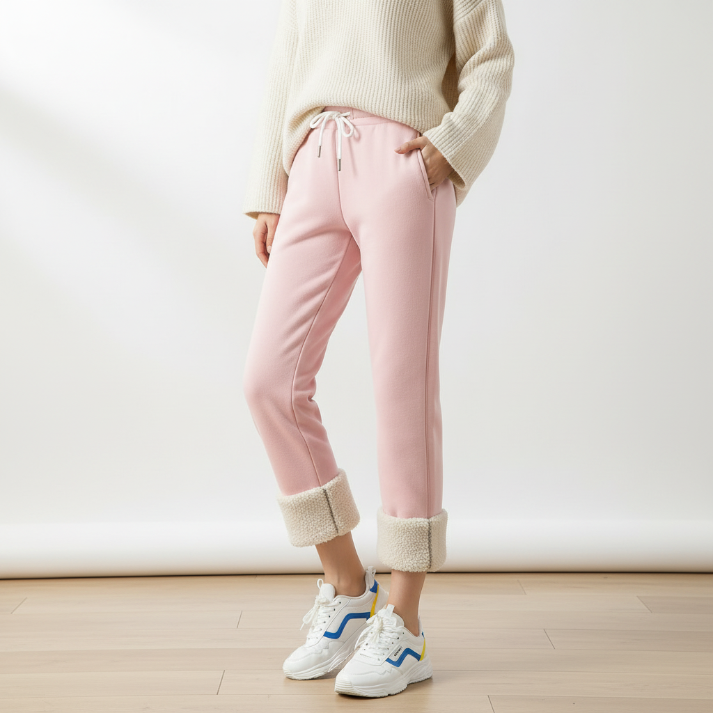 מכנסי טרנינג ורודים עם בטנה פרוותית