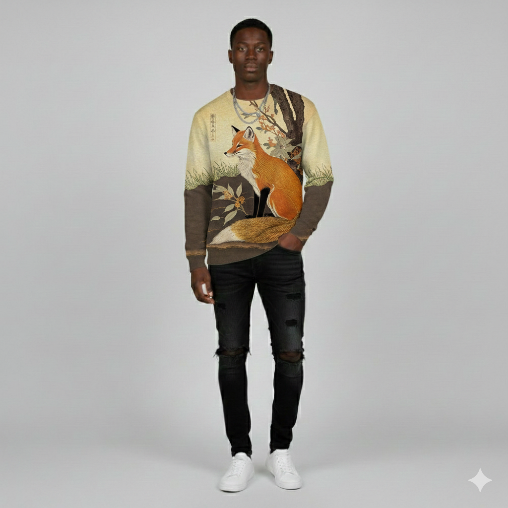 חולצה בסגנון יפני עם הדפסי חיות