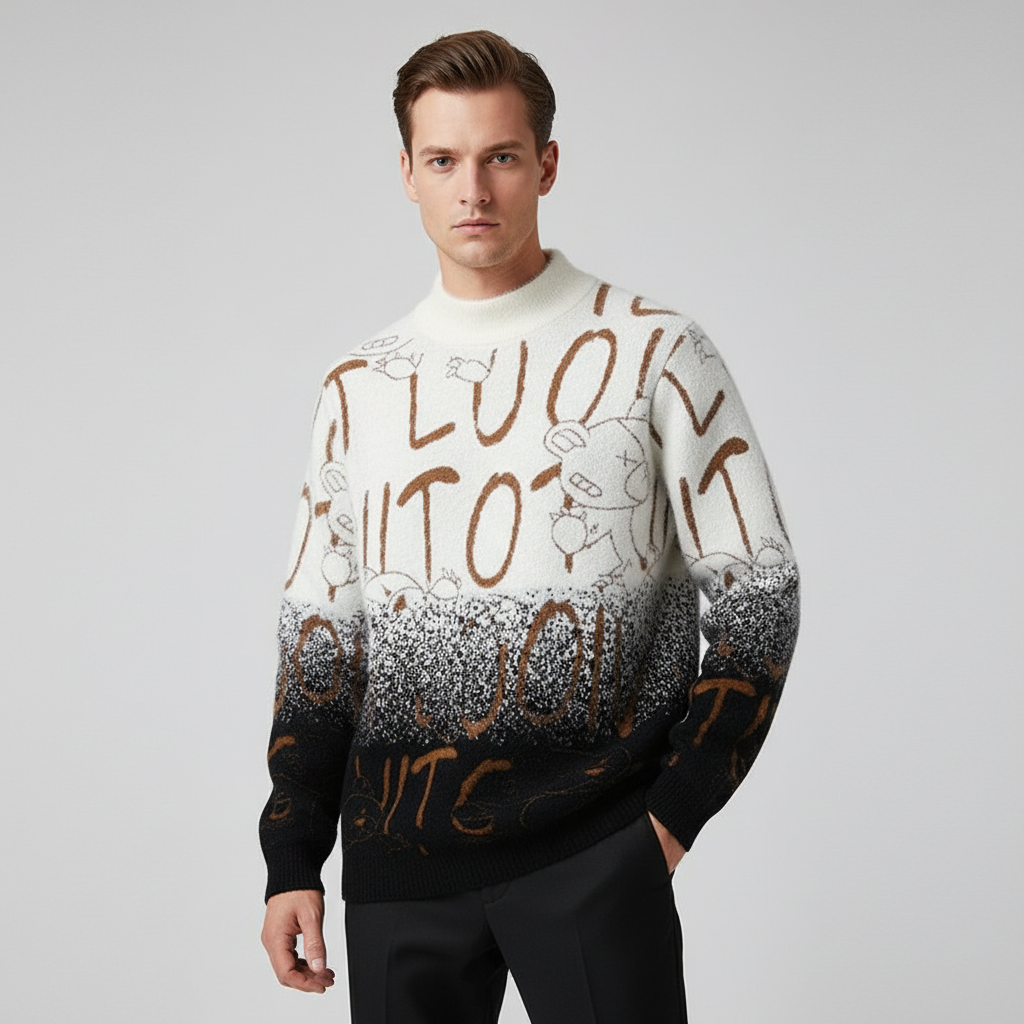 סוודר אומנות רחוב עם דוגמת מעבר צבע