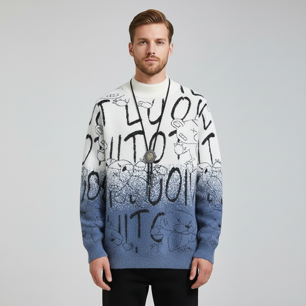 סוודר אומנות רחוב עם דוגמת מעבר צבע