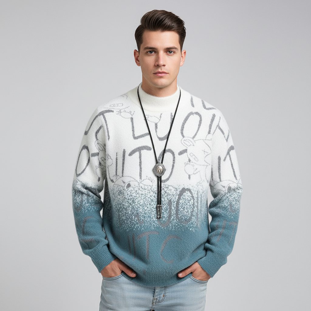 סוודר אומנות רחוב עם דוגמת מעבר צבע