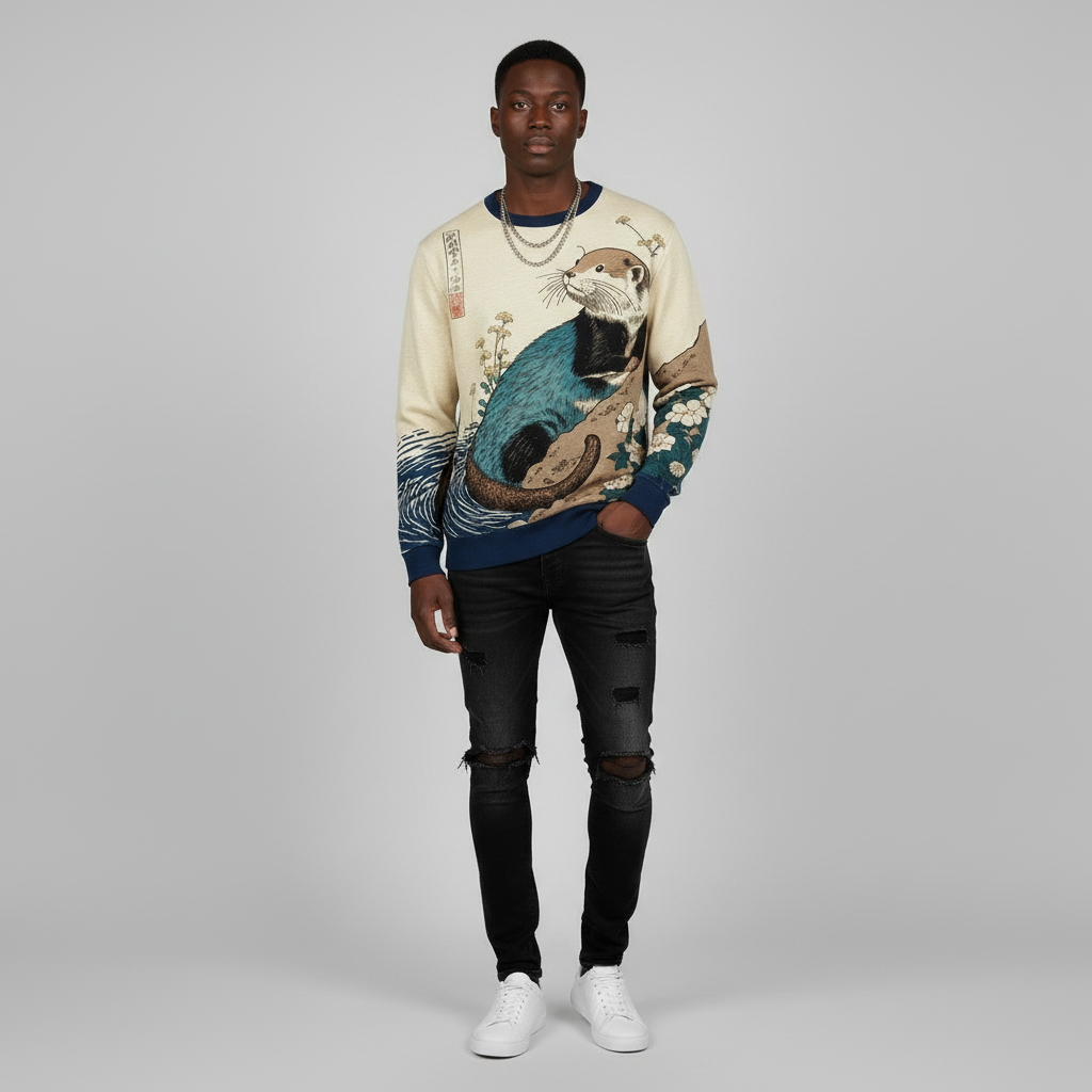 חולצה בסגנון יפני עם הדפסי חיות