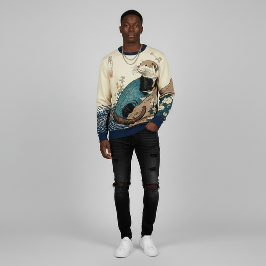 חולצה בסגנון יפני עם הדפסי חיות