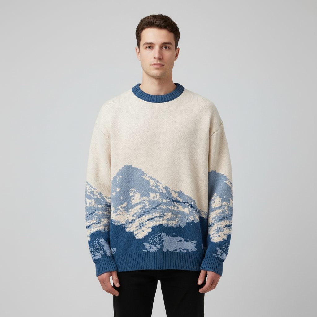 סוודר עם הדפס הרים