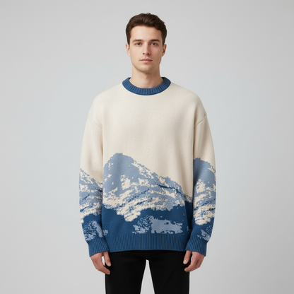 סוודר עם הדפס הרים