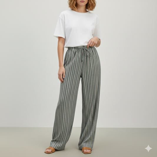 מכנס בד ארוך עם מותן אלסטי