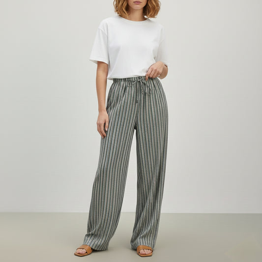 מכנס בד ארוך עם מותן אלסטי