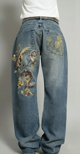 flower baggy ג'ינס