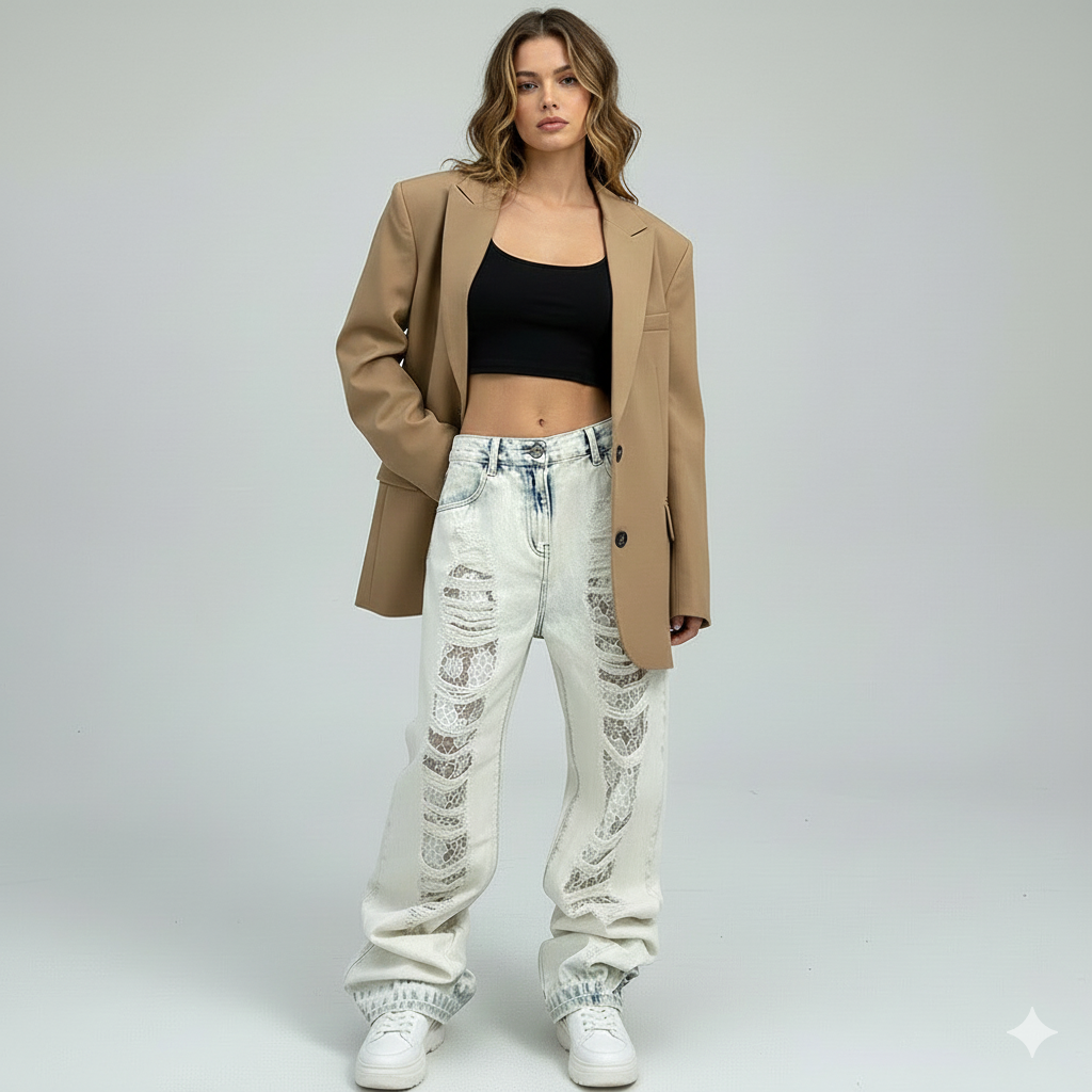 ג'ינס עם קרעי תחרה