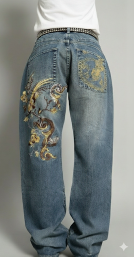 flower baggy ג'ינס