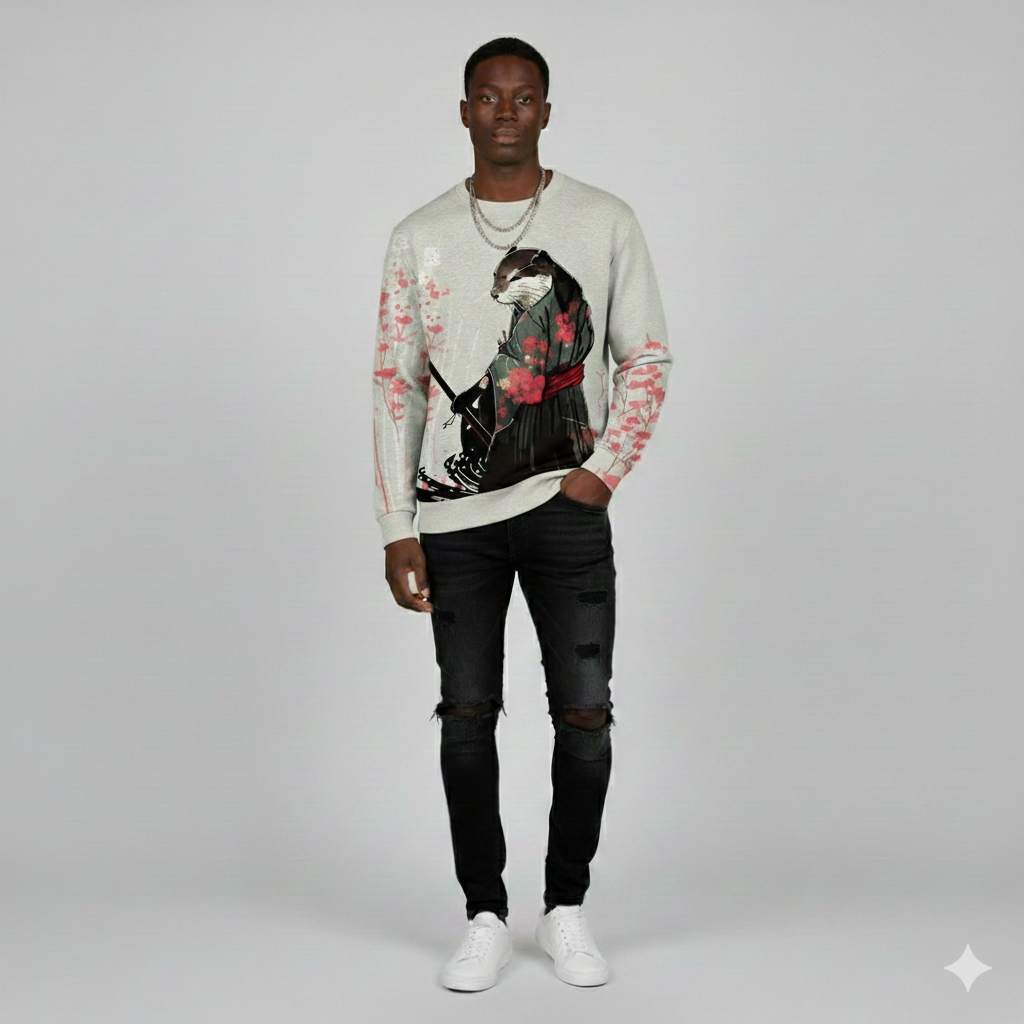 חולצה בסגנון יפני עם הדפסי חיות